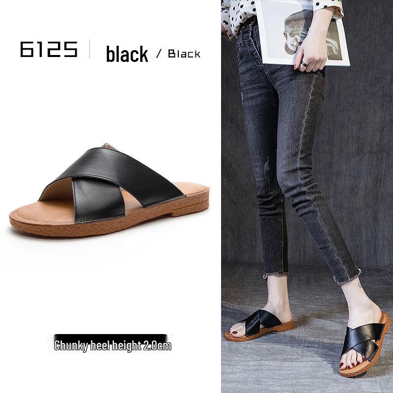 2025 Špičkové dámské módní sandály z pravé kůže - Všestranná plochá plážová obuv