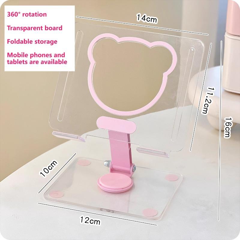 Ins Transparent Mobile Phone Rotating Stand Acrylic Clear Cute Bear Folding Tablet Computer Watching TV Storage Stand School