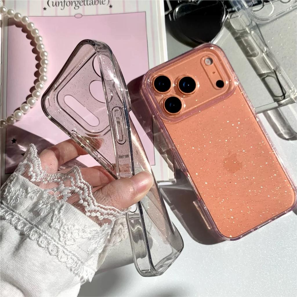 Ultra Thin Clear Glitter Soft Silicone Phone Case for IPhone 17 Air 16 15 Plus 14 13 Pro Max Transparent PC Protective Cover