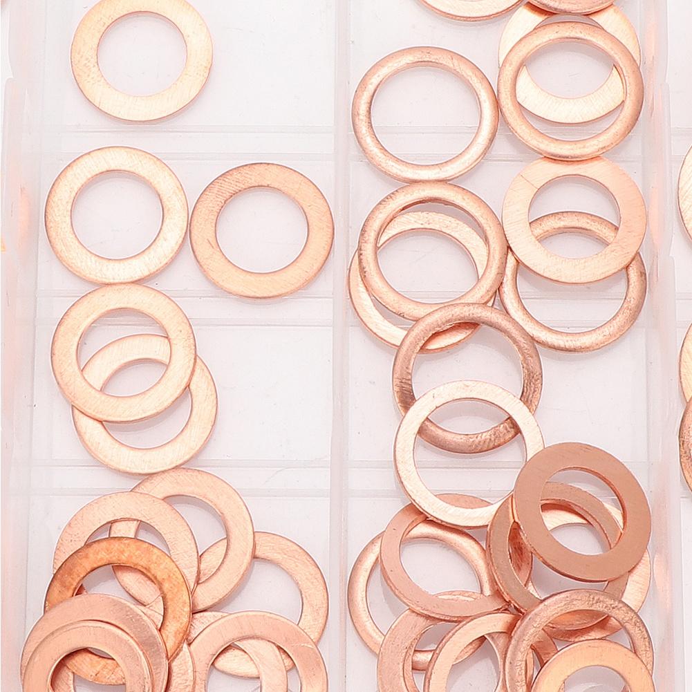 110 pcs Mixed Size Copper Washer Assortment Flat Ring Oil Brake Line Seal