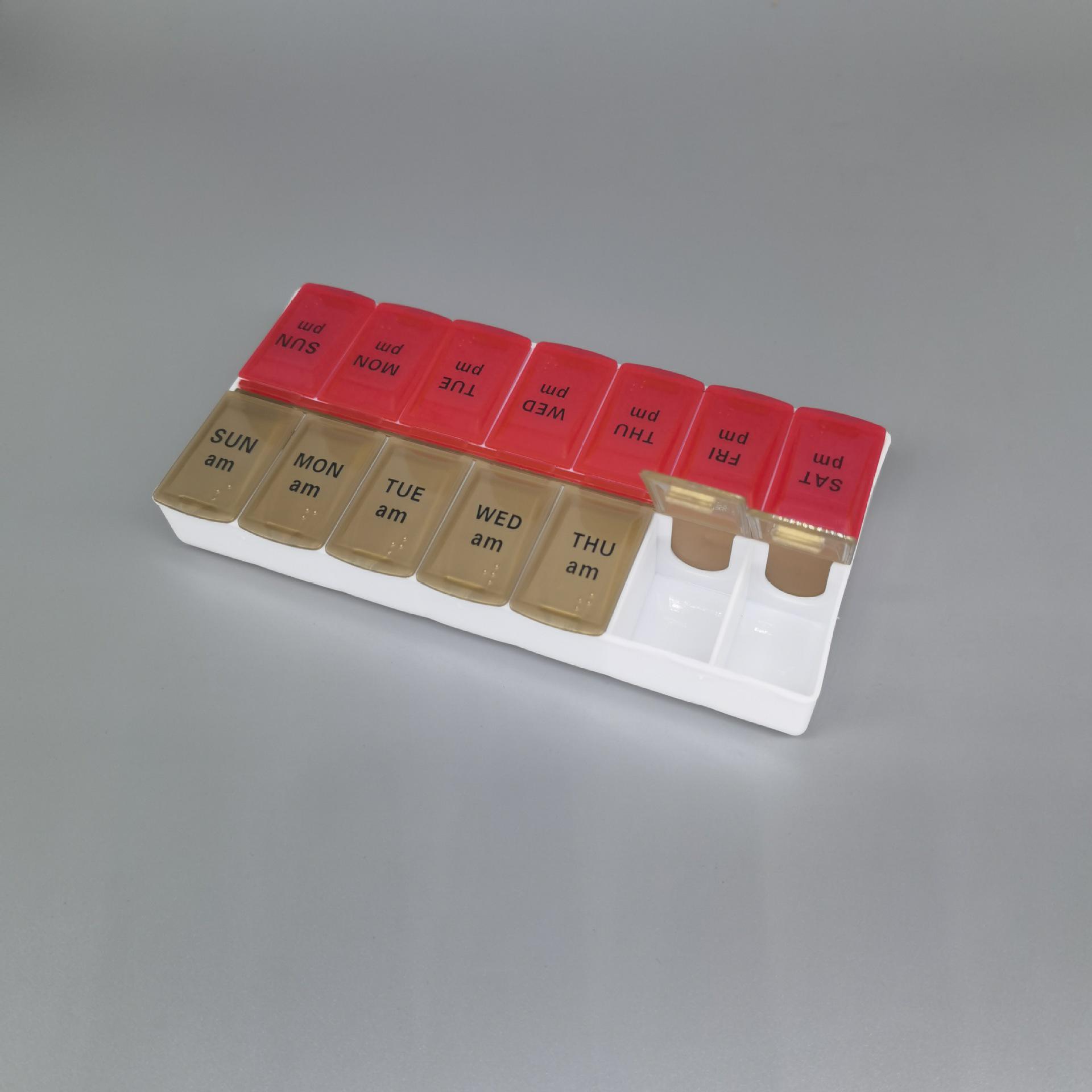 

14-секційний дворядний органайзер для таблеток зі шрифтом Брайля для щотижневого керування ліками вранці/ввечері
