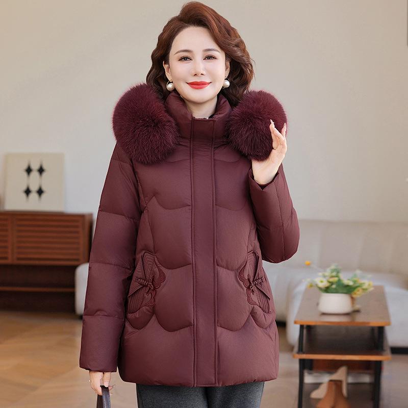 Stylish Duck Down Jacket for Middle-Aged Women: Mid-Length, Plus Size, Autumn & Winter Wear
