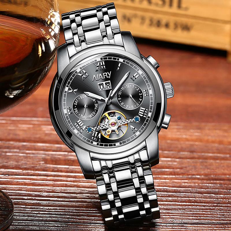 NARY Men s Multifunctional Tourbillon Skeleton Automatic Mechanical Watch 18005C