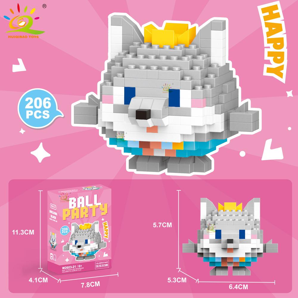 HUIQIBAO Mini Cute Animal Micro Building Blocks 3D Diamond BEE Cat Panda Model Bricks DIY City Construction Toys for Children