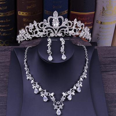 Luxuriöse Brautschmuck-Sets für Frauen, Strass-Diademe, Krone, Ohrringe, Hochzeit, Halsketten-Sets, Abschlussball-Schmuck-Set