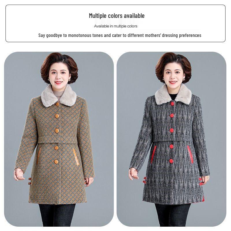 Abrigo de Lana de Invierno de Largo Medio para Mujeres de Mediana Edad