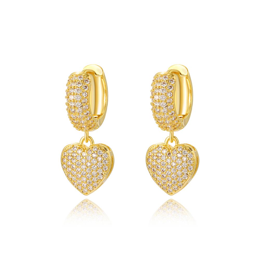 Luxury Green Cubic Zircon Heart Drop Hoop Earrings for Women Gold Plated Ear Cuffs 2026 Wedding Aesthetic Jewelry Gift Aretes