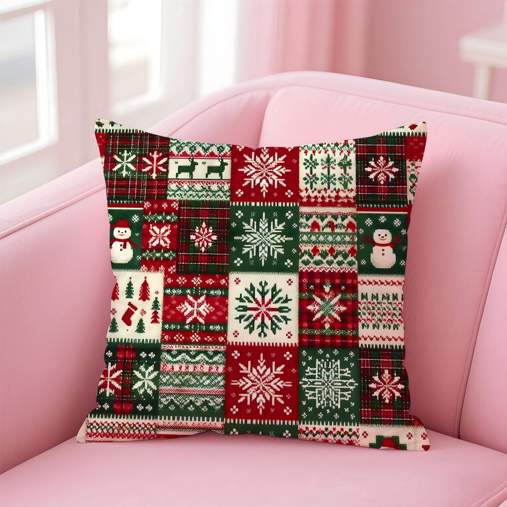 Cchristmas Illustration Cushion Cover Pillowcase Short Plush Invisible Zipper Room Sofa Cushion Cover