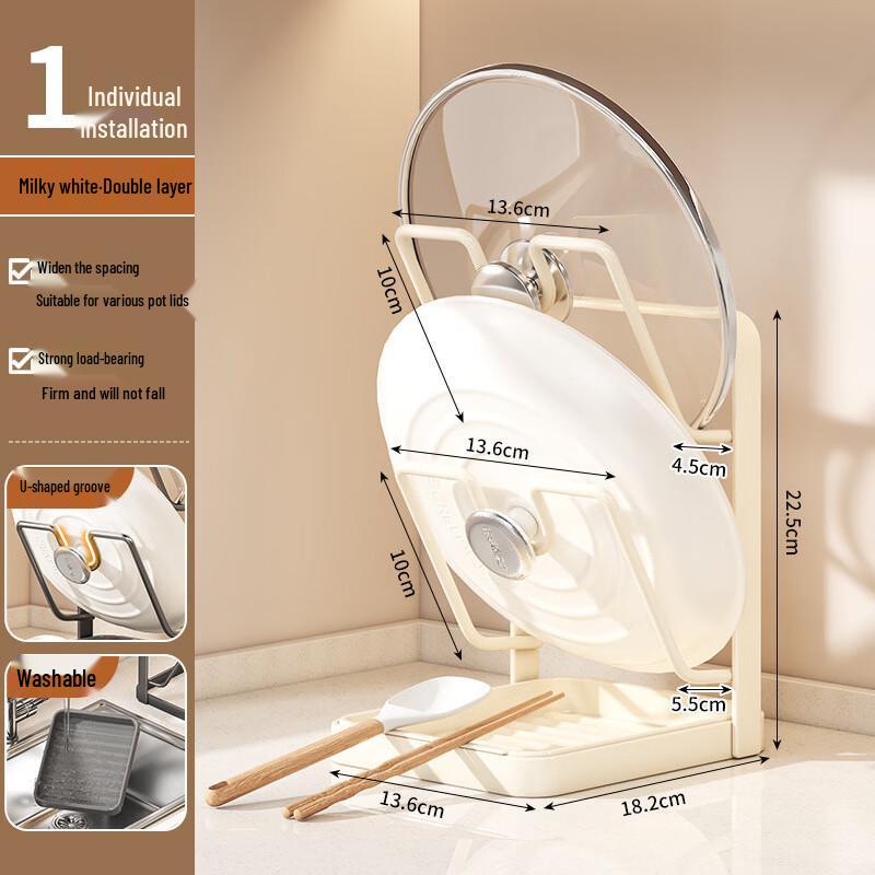 U-Shaped 2-Tier Kitchen Countertop Pot Lid Organizer Rack