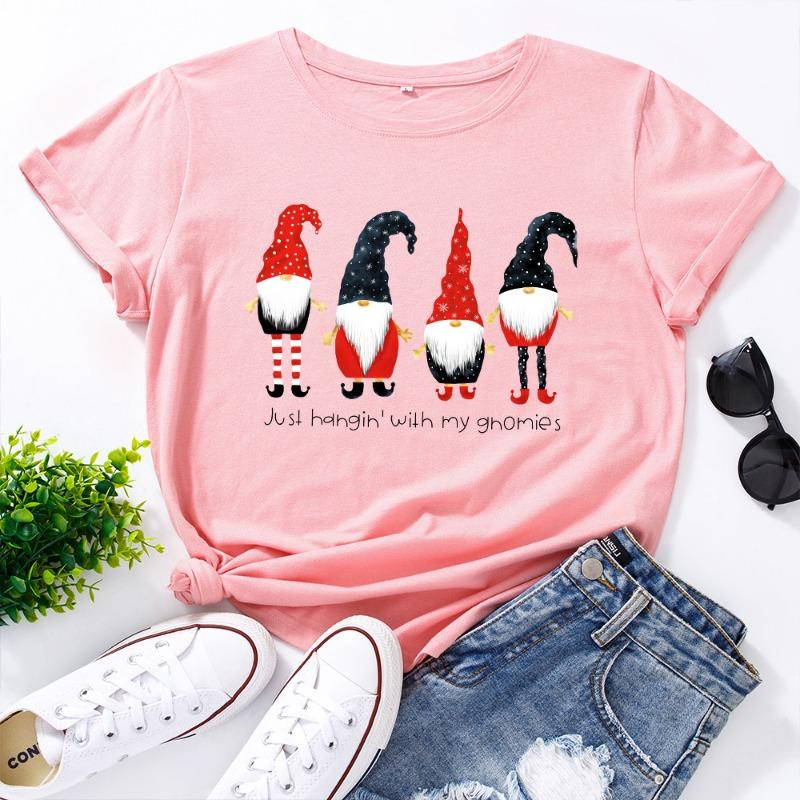 Summer Christmas Women's Printed Cotton Loose Round Neck Short Sleeved T-Shirts Women’s