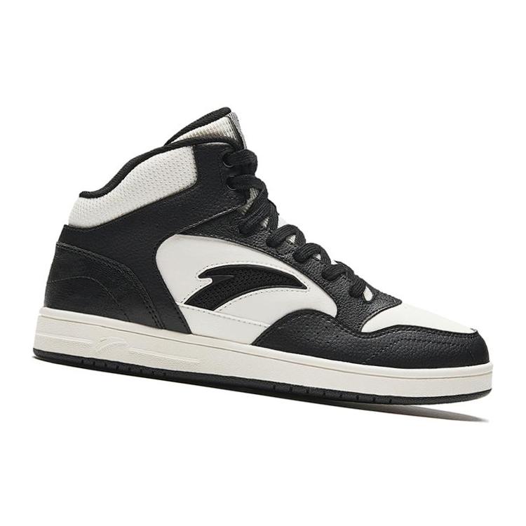 Anta Textile, Synthetic Leather Cushioning, Wear Resistant High top Skateboard Shoes Women's Black White 922348087-4