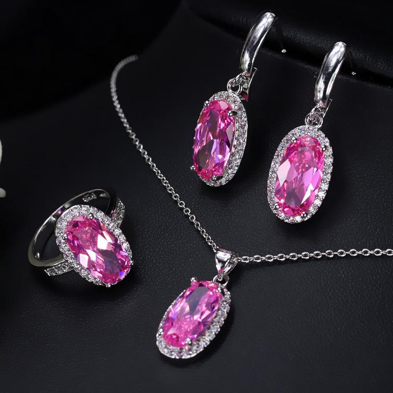 Zircon Jewelry Three-Piece Set, Bridal Jewelry Necklace Earrings Ring Set Chain
