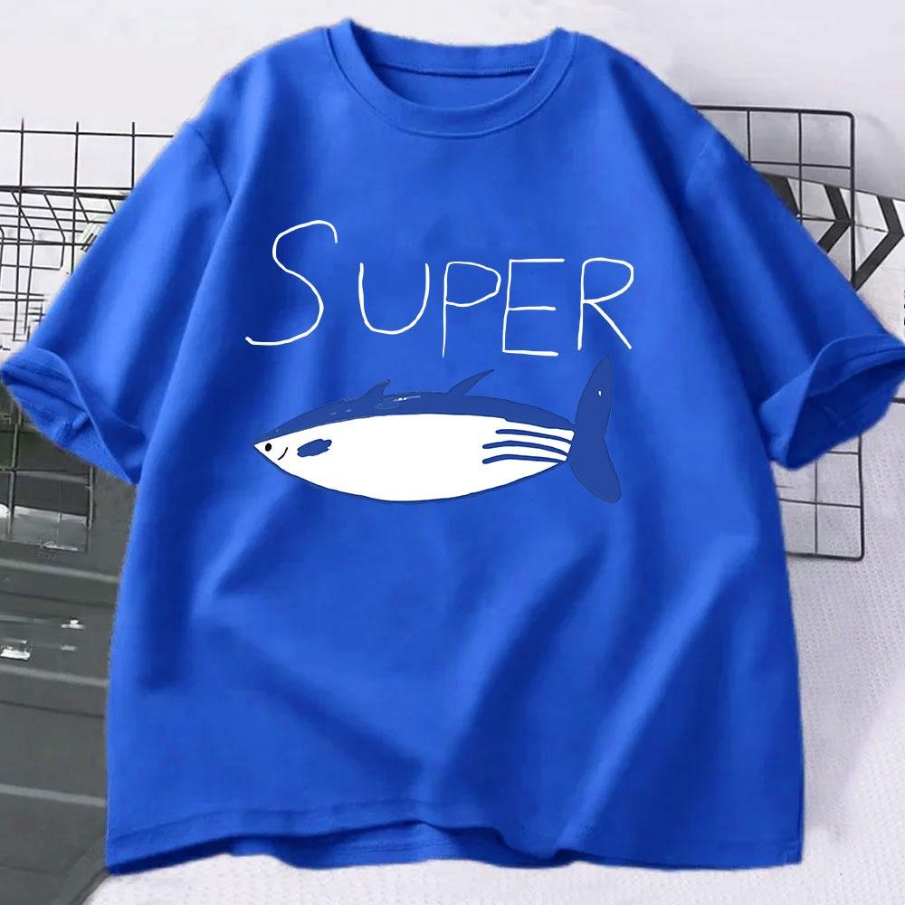 Kpop Korean Jin Super Thunfisch Fisch T-Shirts Mode Vintage Kurzarm T-Shirt Unisex Unisex Kleidung Baumwolle Lässig Übergroßes T-Shirt