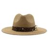 Spring And Summer Leopard Print Pearl Straw Sun Protection Visor Straw Hat Dame Top Hat