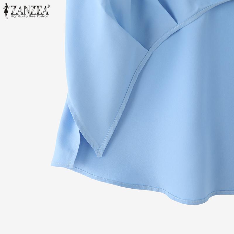 ZANZEA Women Round Neck 3/4 Sleeve High Low Solid Color Casual Loose Blouse