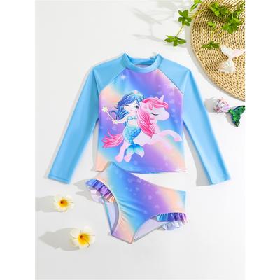 Mädchen Mode 2-teiliges Bademode-Set Floral bedrucktes Tanktop Kurze Ärmel Schnür-Cover-up Badeanzug Badeanzug