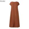 ZANZEA Women Casual V-Neck Solid Color Short Sleeve Long Dress