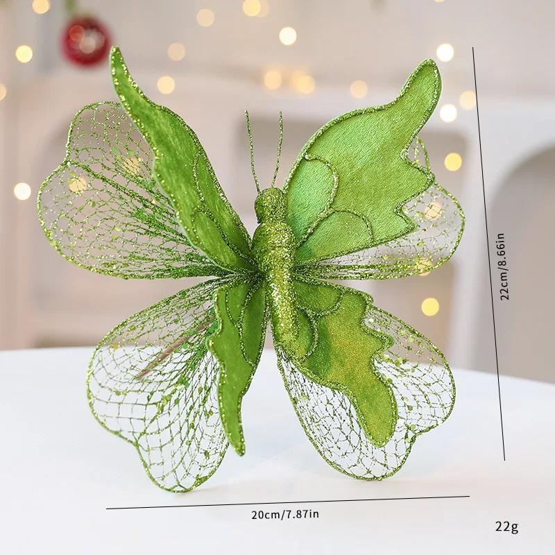 20cm High-end Fabric Sequin Glitter Simulated 3D Butterfly Hanging Pendant for Christmas Tree Decoration Wedding Birthday Party