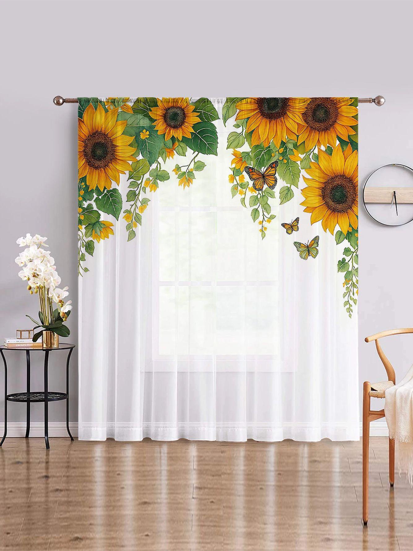 Подсолнух Цельная Оконная Штора Активная Теплая Желтая Атмосфера Жизненной Силы Исцеляющая Декоративная Тень Шторы Из Полиэстера W100*H70(CM)-Hooks&2PCS