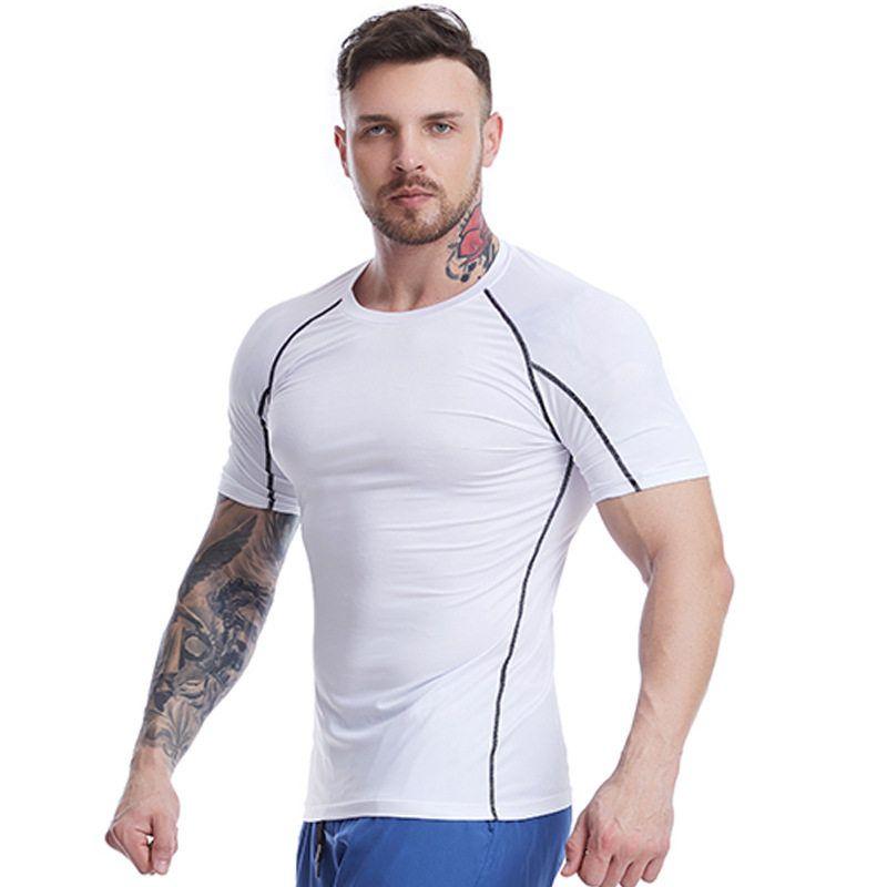 and American Fitness Clothing for Men, Elastic Tight-Fitting Quick-Drying Clothing, Outdoor Running Basketball Short-Sleeved Sportswear, Same Style