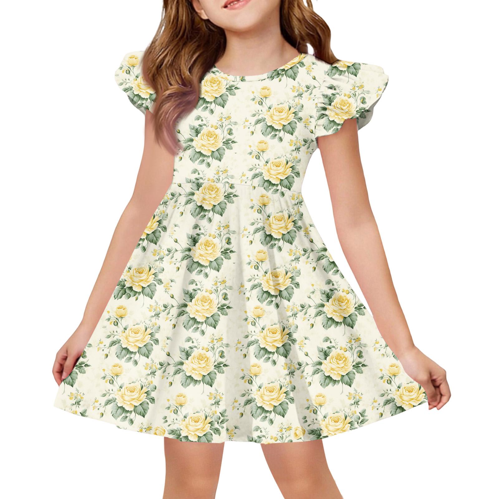 

Girls Summer Princess Dress - A-Line T-Shirt Dress Easter Day 160 жовтий