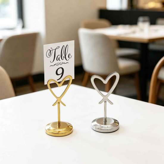 Metal Place Card Base Hollow Heart Table Number Holder, Love Stand, Holders Clip for Photos, Food Signs, Memo Notes, Weddings, Birthdays, Restaurants