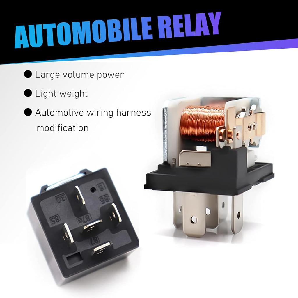 Pack-4 Car 5 Pin Relay, 12V 40A Conversion Starting DC Heavy Motor Replacement, PA66 Waterproof Flame Retardant Shell + Pure Copper Coil, Universal