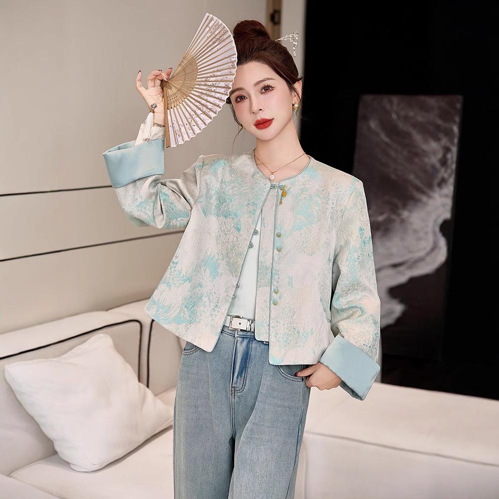 Women's Chinese Style Embroidered Jacquard Jacket, Round Neck, Spring/Autumn 2025 (YL715)