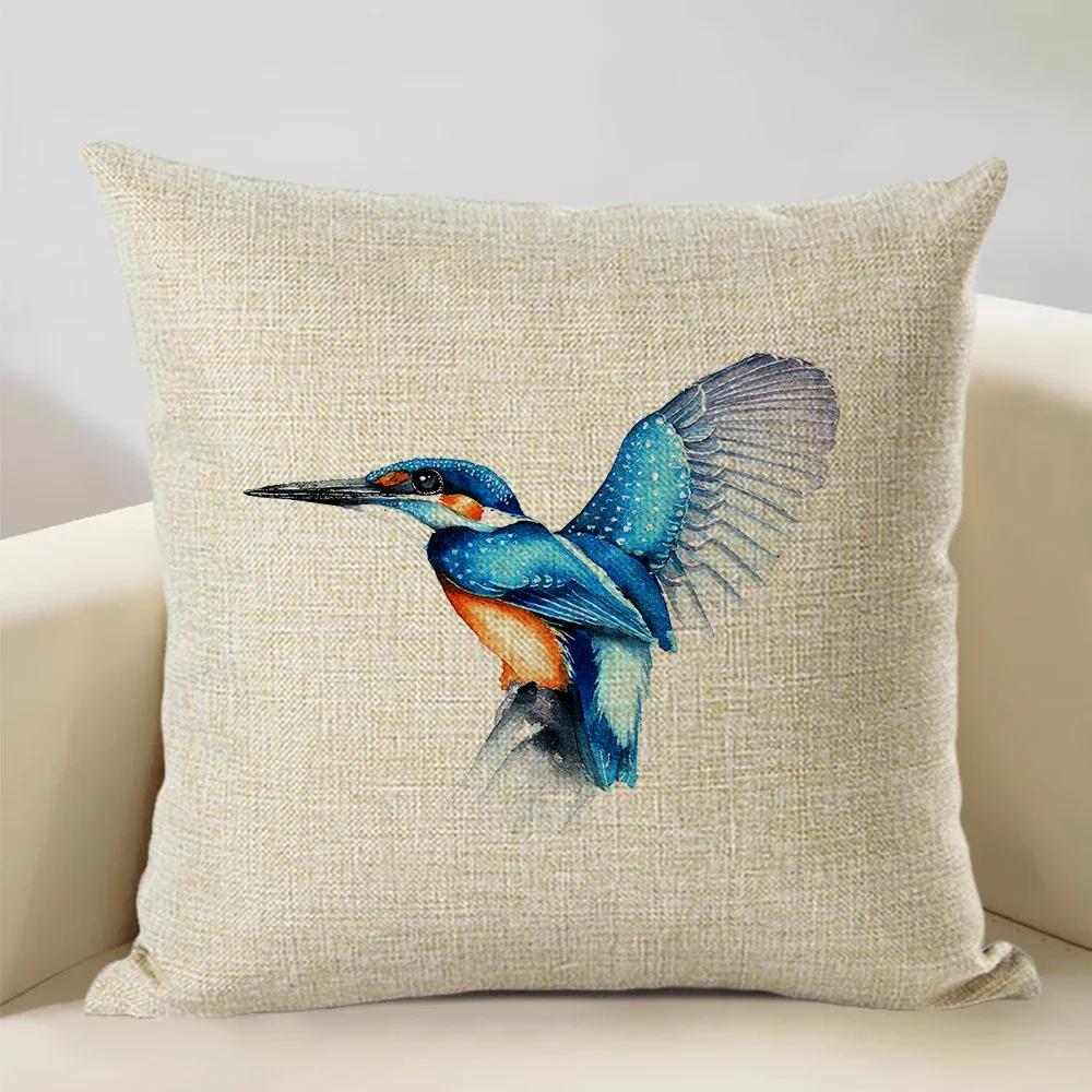 Watercolor Animal Bird Home Sofa Pillow Case Kingfisher Printed Decoration Throw Pillowcas 45x45cm Cushion Cover