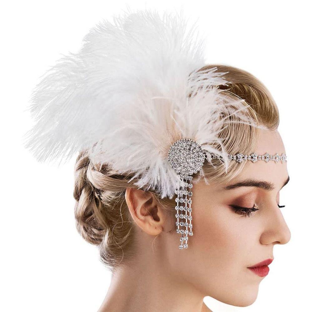 Vintage Feather Headband Crystal 1920s Hair Accessories Masquerade Hair Band  Stage Performance