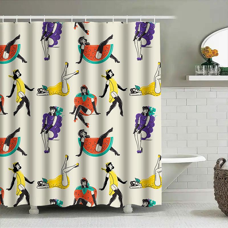 

Vibrant Retro Bath Curtain Set Funny Cartoon Print Shower Curtains For Kids Bathroom Decoration In Multiple Colors! W60H190(CM)-1 Pcs
