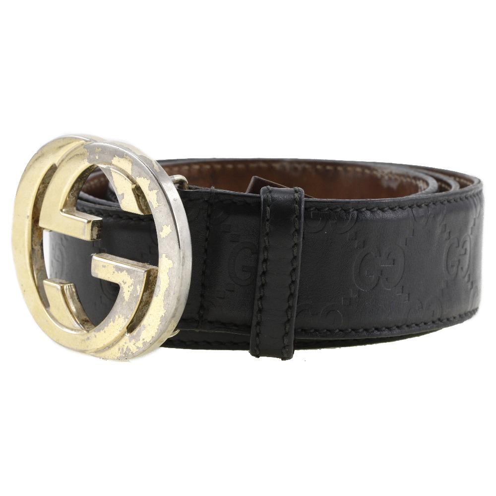 Gucci Interlocking Belt 114876 GG Black Sima Leather Mens Used