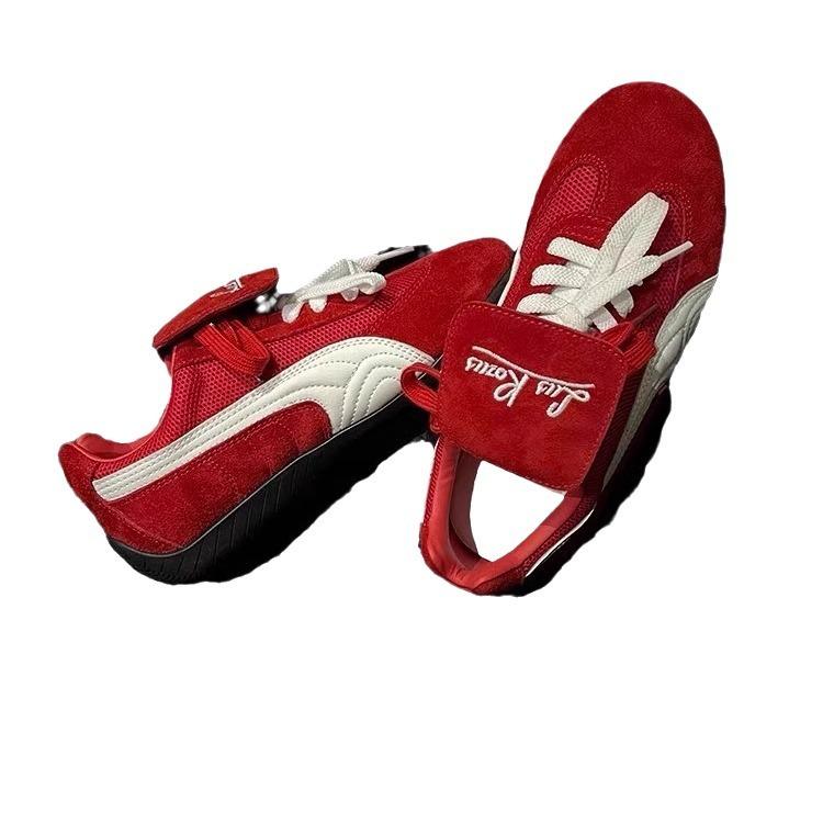 Retro German Training Shoes Women's 2025 Spring New Breathable Round Head Lace-up Flat Bottom Heightening Lightweight Forrest Gump Shoes Board Shoes W