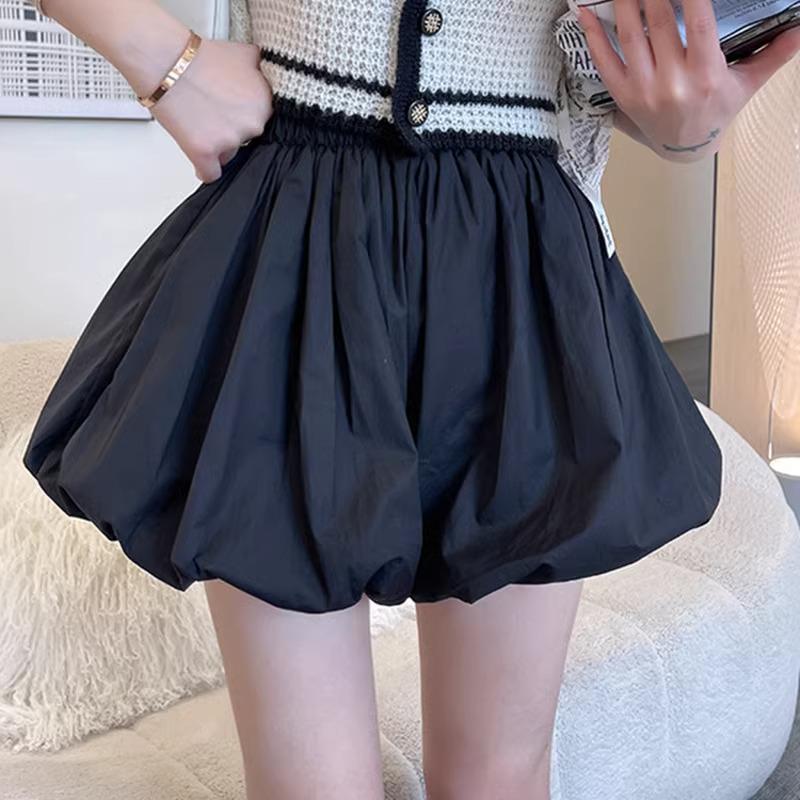 

Black High Waist Puffy Spring Shorts - A-line Casual Lantern Style XL білий
