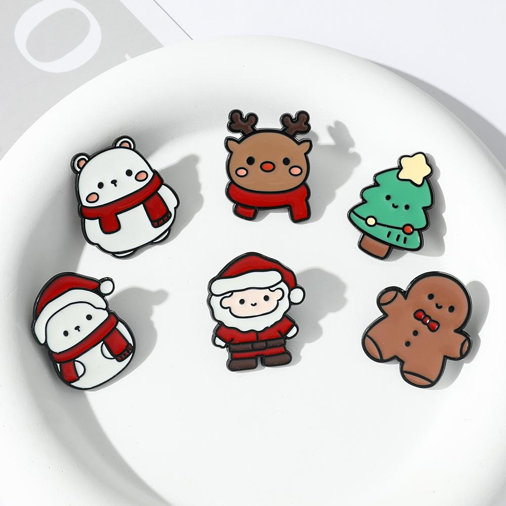6 Pcs Christmas Series Brooch Cute Santa Claus Elk Christmas Tree Enamel Pin Metal Badge Backpack Clothing Jewelry Holiday Gift