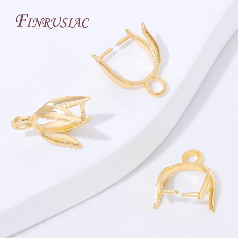 18K Gold Plated Brass Pinch Bail Clips,Leaf Shaped Pendant Connectors with Loop,For DIY Necklace& Charm Earrings Jewelry Making