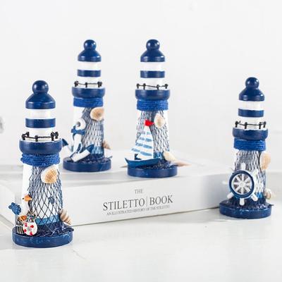 13cm Wooden Ocean Lighthouse Ornament Watchtower Model Marine Decor Craft