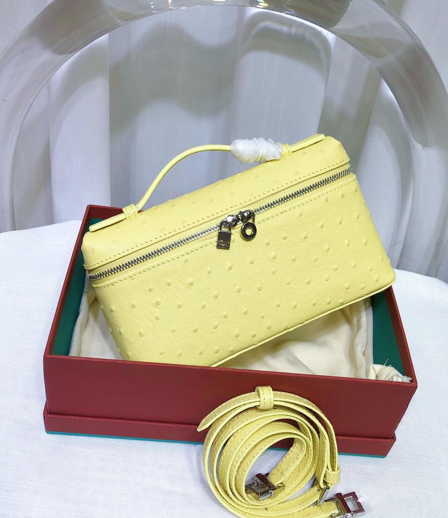 Top layer cowhide L19 ostrich pattern lunch box bag gigi same leather women's bag handbag simple shoulder crossbody bag
