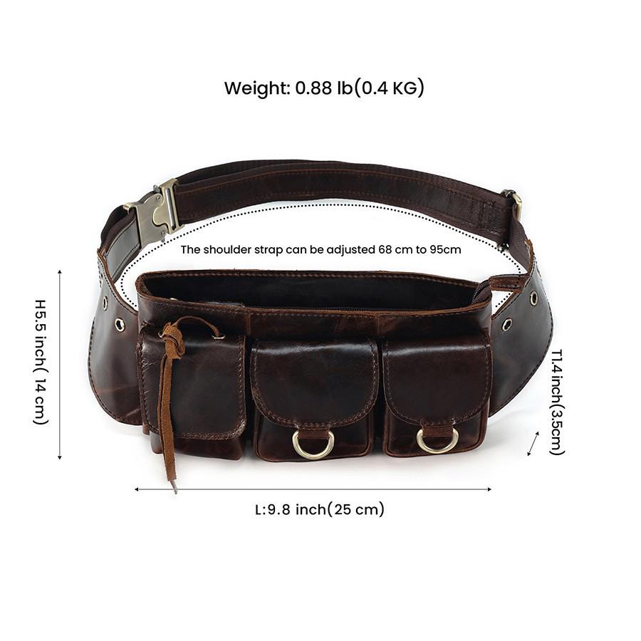Men's Top Layer Cowhide Multi-Pocket Waist & Crossbody Bag - High-End Oil Wax Leather Retro Style