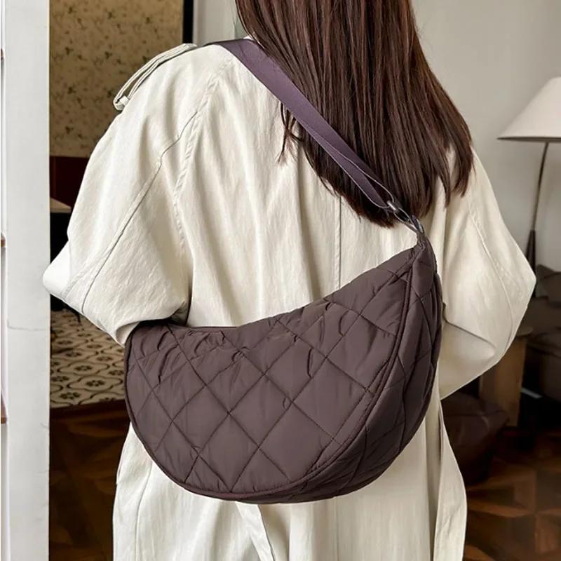 Waist Half Mo Belt Bag Solid Color Crossbody Bag Large Capacity Shoulder Bags Portable Nyl Plaid Travel Bags for Commuting
