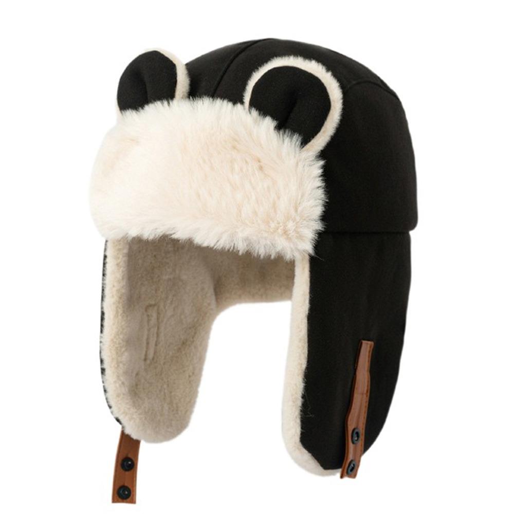 Plush Bear Ear Pilot Hat Winter Ear Protection Hat Outdoor Faux Fur Pilot Cap Unisex