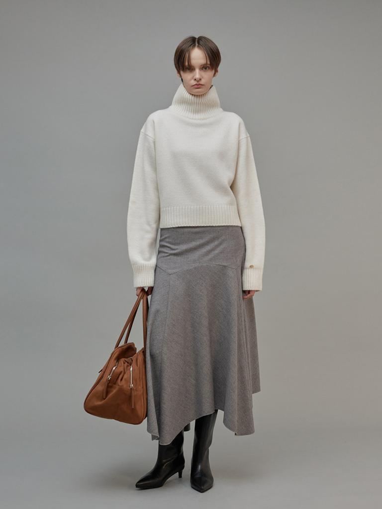 FROMWHERE Wool Draping Long Skirt Gray