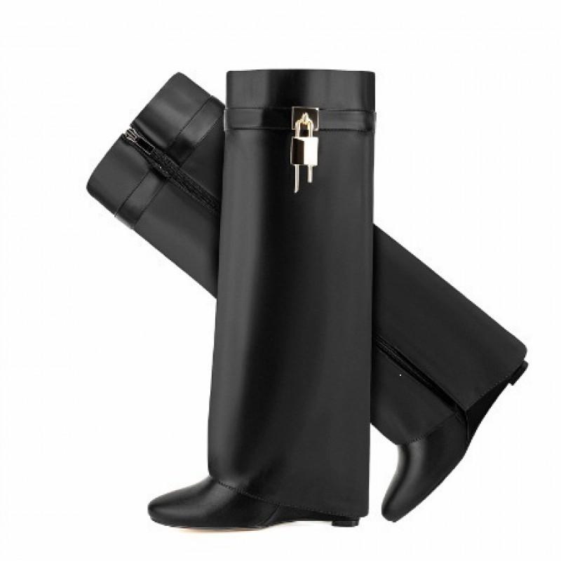 Womens Pointed Toe Flat Fashion Boots Side Zip High Top Metal Buckle Winter Casual
