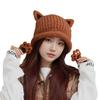 New cat ear knitted wool hat women's autumn and winter cold and warm ear protection hat casual versatile cute cat claw big head circumference