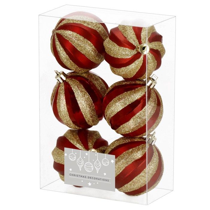 Boules de Noël - SPRINGOS - Lot de 6 - Rouge - 7 cm - Paillettes dorées