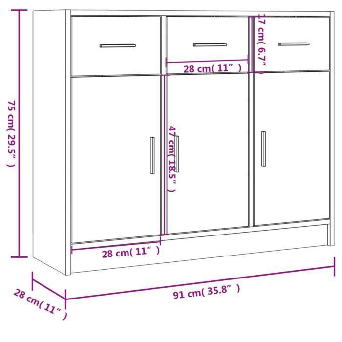 VidaXL Buffet Smoked Oak 91x28x75 Cm Engineered Wood 823013
