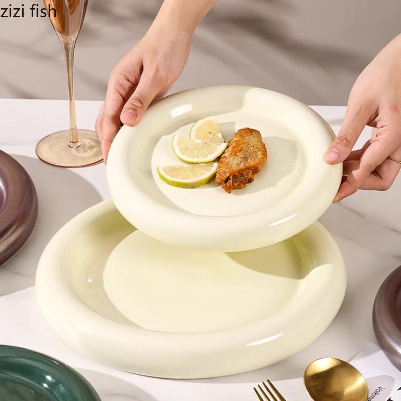 Jednokolorowy Okrągły Ceramiczny Talerz Obiadowy w Stylu Zachodnim Talerz na Stek Talerz na Makaron Talerze do Sushi Talerz Sting Talerzyki Deserowe Miska na Owoce