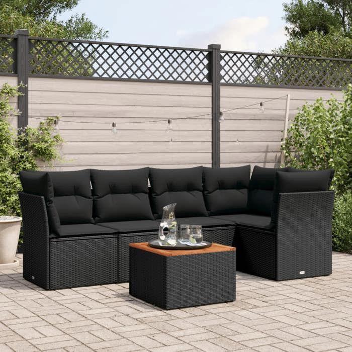VidaXL Salon de Jardin avec Coussins 6 pcs, Canapés de Terrasse, Ensemble de Meubles de Patio, Mobilier d'Extérieur, Noir 3255957