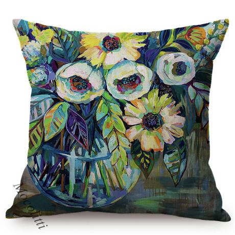 Vintage Florals Oil Painting Throw Pillow Case Nordic Glass Vase Art Sofa Decoration Cushion Cover Cotton Linen Pillowcase