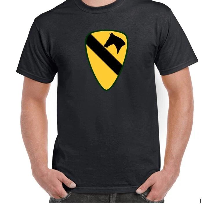 1st Calvary Division T-Shirt Yellow Green Horse Military Army Black Tee Shirt M